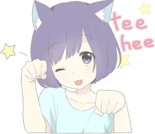 😉 478114b9 tee hee anime, orejas de gato, lindo, pegatina, guiño telegram sticker