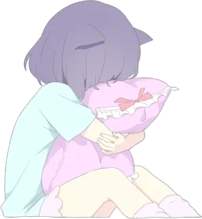😖 859a36d1 Anime, Chica, Lindo, Kawaii, Triste, Almohada, Pastel, Personaje telegram sticker