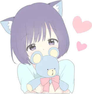 😘 eac1ae28 Anime, Chica gato, Lindo, Kawaii, Corazones, Pastel, Oso de peluche telegram sticker