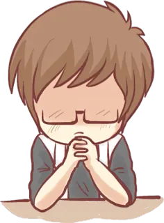 😶 e3700e3c cartoon, boy, glasses, praying, cute, kneeling telegram sticker