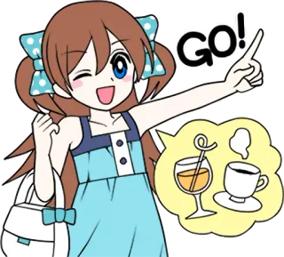 👉 e23436b5 GO! Anime, Cartone animato, Bevanda, Caffè, Motivazione, Felice, Ragazza telegram sticker