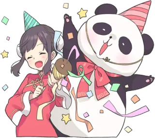 🎉 8ad98040 celebración, anime, fiesta, panda, confeti telegram sticker