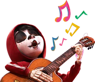 🎶 6d26a081 Miguel Rivera Coco música, guitarra, esqueleto, desenho animado, filme, Disney, Pixar, Coco telegram sticker