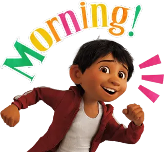 ☀️ 7bfe4f32 Miguel Rivera Coco Morning! Coco, Miguel Rivera, Manhã, Disney, Pixar, Saudação telegram sticker
