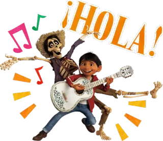 👋 a335240d ¡HOLA! Coco, Disney, Pixar, Esqueleto, Guitarra, Música, Olá, Saudação telegram sticker