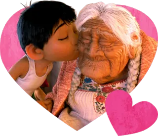 😚 c1227531 Miguel Coco Coco, Miguel, Mamã Coco, coração, beijo, Pixar, Disney telegram sticker
