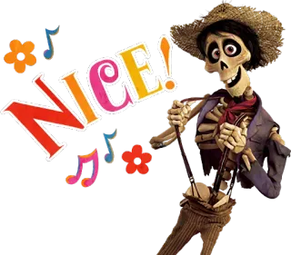 👍 cd78c280 Hector Coco NICE! esqueleto, desenho animado, música, flor, legal, personagem, filme, disney, pixar telegram sticker