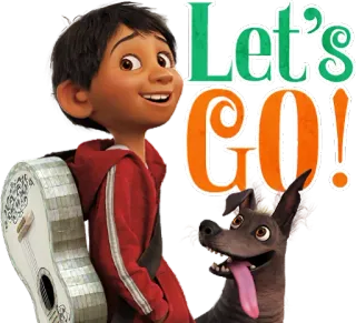 🚶‍♀️ d6fbae63 Miguel Coco Let's GO! coco, disney, pixar, vamos, cachorro, guitarra, animado, desenho animado telegram sticker