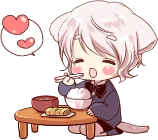 😋 33e2b694 kawaii, imut, anime, makan, makanan, chibi telegram sticker
