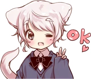 👍 358898ea ok Anime, Kucing, OK, Tanda perdamaian, Kawaii telegram sticker