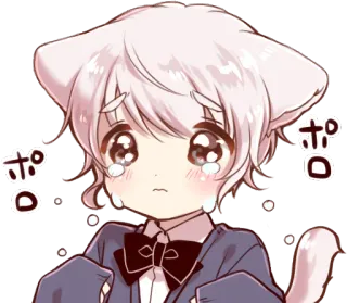 😢 78c67f4a ポ Anime, Manga, Kawaii, Telinga kucing, Menangis, Lucu, Ilustrasi telegram sticker