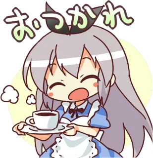😄 c95bc187 おつかれ Anime, Schattig, Kawaii, Koffie, Uitgeput, Moe, Groet, Meisje telegram sticker
