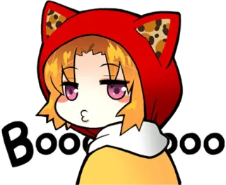 😜 998a3938 Booooooo 卡通, 动漫, 猫, 连帽衫, 女孩, boo telegram sticker