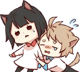 😭 001e0512 anime, chibi, couple, cat ears, embarrassed, kawaii, cute telegram sticker