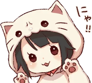 😽 09bbc6fc にゃ!! cat, anime, kawaii, cute, girl, cartoon, animal, japanese telegram sticker
