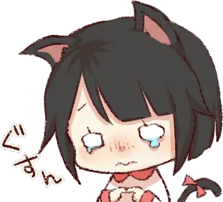 😢 227323ca ぐすん cat, cry, sad, catgirl, crying, cute, kawaii, anime telegram sticker