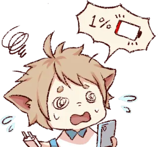 🔋 2a7370f6 1% low battery, battery, phone, exhausted, stressed, cartoon, anime telegram sticker