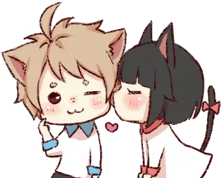 😘 995eec2f cat ears, anime, cute, kiss, couple, kawaii telegram sticker