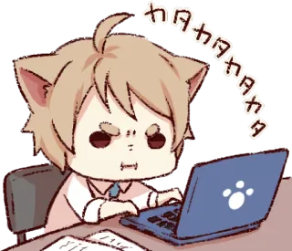 😠 9cf352f8 カタカタカタカタ catboy, anime, computer, typing, kawaii telegram sticker