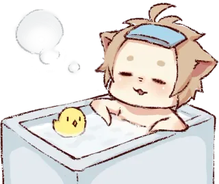 🛀 afd62c12 bath, chick, cute, kawaii, cartoon, cat, bathtub, relaxation telegram sticker