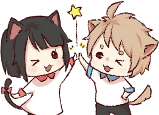 😜 d7c677dc cat ears, anime, high five, chibi, cute, cartoon telegram sticker