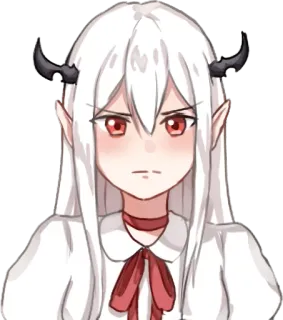 😒 4d2b1f30 อนิเมะ, ผู้หญิง, ปีศาจ, เขา, ตัวละคร, ตาสีแดง, ผมสีขาว telegram sticker