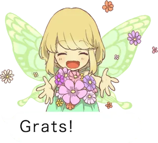 😊 08727cd2 Grats! fee, blumen, feier, cartoon, süß, herzerwärmend, digitale kunst telegram sticker