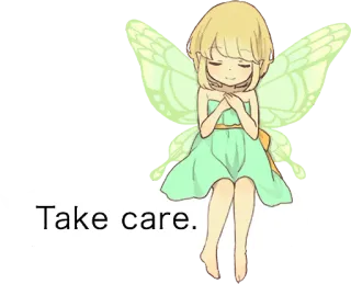😌 0eb9c04f Take care. fee, cartoon, pass auf, niedlich, flügel, magisch telegram sticker