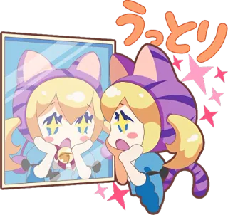 🤩 6fc40ff8 うっとり anime, cute, reflection, kawaii, cat, mirror whatsapp sticker