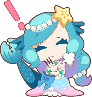 😊 747434d7 mermaid, cute, starfish, cartoon, sticker, sea creature, exclamation mark whatsapp sticker