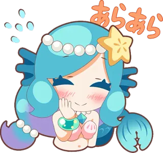 😊 cbd7098a あらあら mermaid, cute, kawaii, anime, chibi, starfish whatsapp sticker
