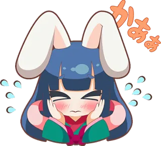 😖 d79aad0f かわお anime, girl, kawaii, blush, tears, sad, rabbit ears whatsapp sticker