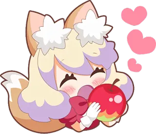 😋 ed1c6e7c anime, fox girl, kawaii, cute, apple, hearts whatsapp sticker