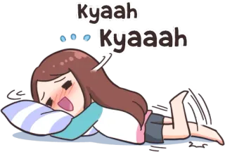 😆 8ae3aa25 kyaah kyaaah anime girl, cute, kawaii, excited, lying down, sleep, crying whatsapp sticker