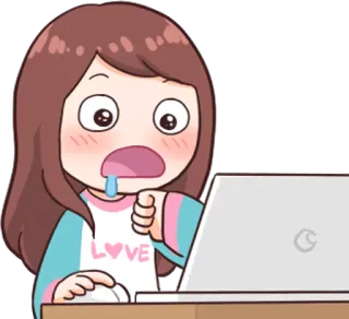 💻 8c6b0e8f LOVE girl, computer, typing, love, kawaii, cute whatsapp sticker