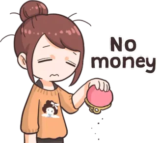 💸 8e2f47f6 No money no money, sad, broke, empty wallet, financial difficulty, cartoon, woman whatsapp sticker