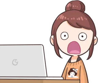 😯 a574fbea shock, surprise, cartoon, woman, laptop, computer, animated whatsapp sticker
