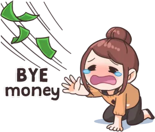 💸 cea6cfb7 BYE money money, sad, cartoon, woman, crying, finance, loss whatsapp sticker