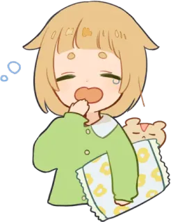😪 39a53892 mengantuk, imut, bantal, kartun, binatang, menguap, chibi, kawaii whatsapp sticker
