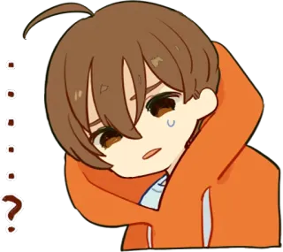 ❓ e6b38553 Kartun, Anime, Sedih, Pertanyaan, Hoodie oranye whatsapp sticker