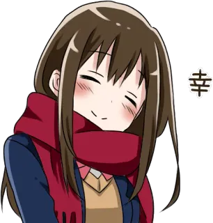 😄 0cc1fc28 幸 애니메이션, 만화, 행복, 귀여운, 여자, 머플러 whatsapp sticker