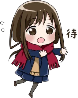 😧 46a2d53b 待 애니메이션, 치비, 소녀, 머플러, 귀여운 whatsapp sticker