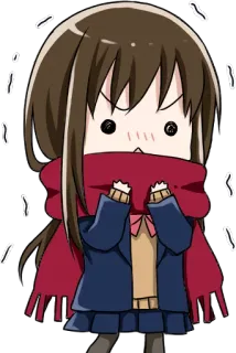 😣 729d7d97 애니메이션 소녀, 치비, 귀여운, 머플러, 겨울, 카와이 whatsapp sticker