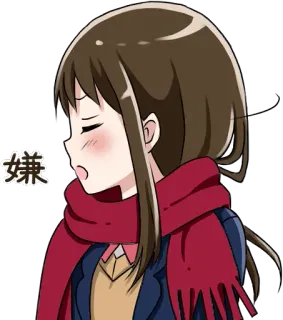 😤 e3286e02 嫌 애니메이션, 소녀, 목도리, 혐오, 불만 whatsapp sticker