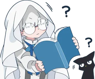 🤓 3ca905be anime, vraag, boek, lezen, kat, bril, schattig, cartoon telegram sticker