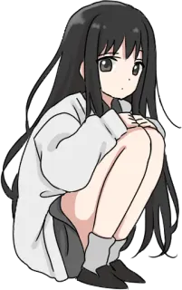 😕 d7eef3b7 chica anime, linda, kawaii, dibujos animados, sentada whatsapp sticker