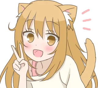 ✌ 7653b585 Anime, Gato, Chica, Paz, Feliz, Kawaii telegram sticker