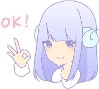 👌 864507d7 OK! ok, gadis anime, imut, tanduk domba, stiker telegram sticker