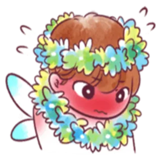 ☺️ 1cdc1250 fee, cartoon, wütend, blumenkranz, süß telegram sticker