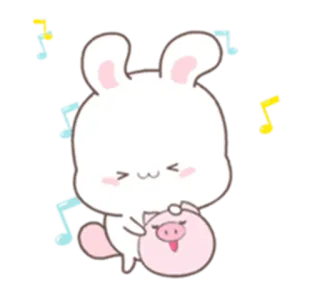 🐰 aef46748 兔子, 猪, 可爱, 卡通, 卡哇伊, 动物, 音乐, 音符 telegram sticker